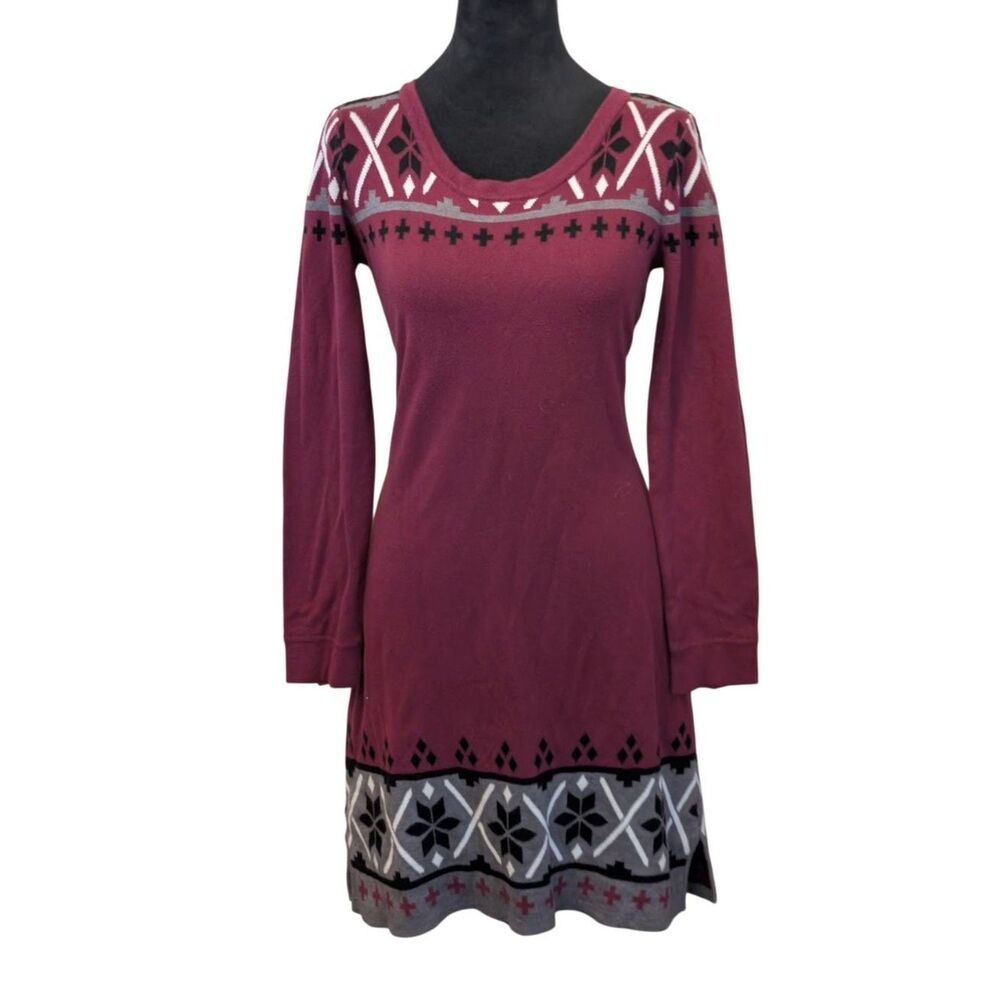 Hatley Nordic Fair Isle Snowflake Knit Sweater Dress Berry Maroon, Women's M